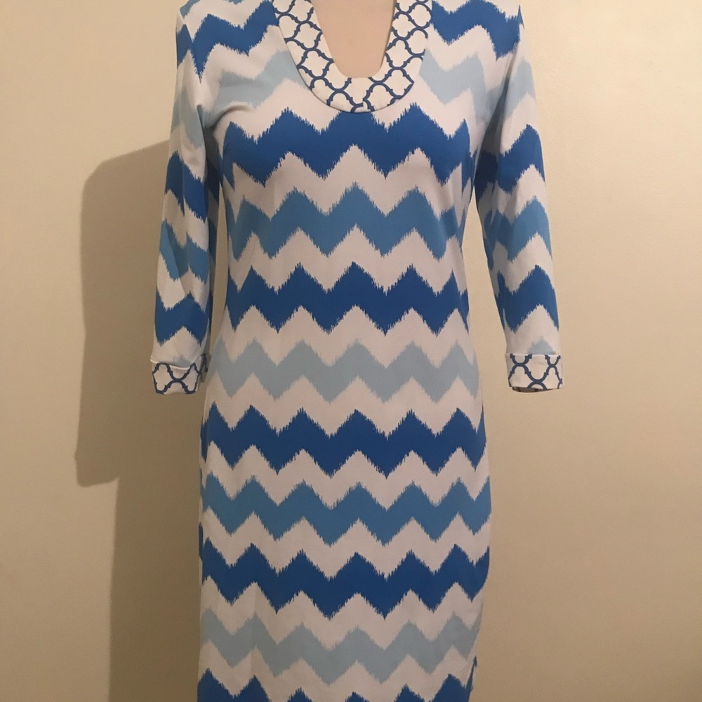 J. McLaughlin Blue and White Chevron Dress